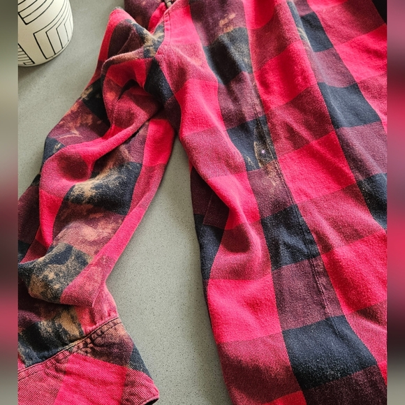 Custom Red and Black Plaid Flannel Shirt Kids L/ womens/xs - Picture 4 of 5